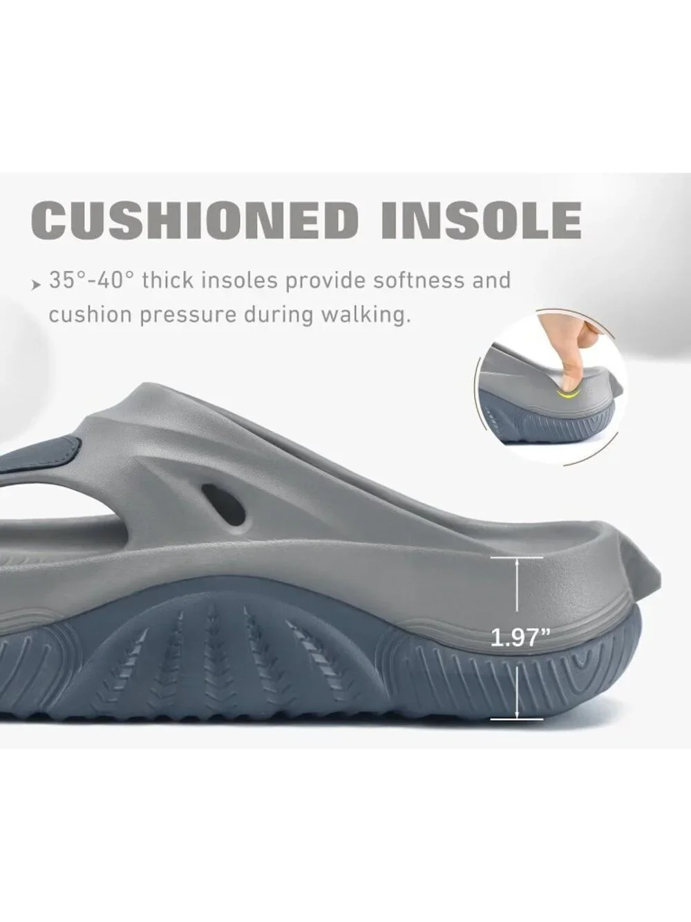 Men's Grey Black Orthopaedic Foot bed Flip Flops Fabric Toe Post Beach Sandals